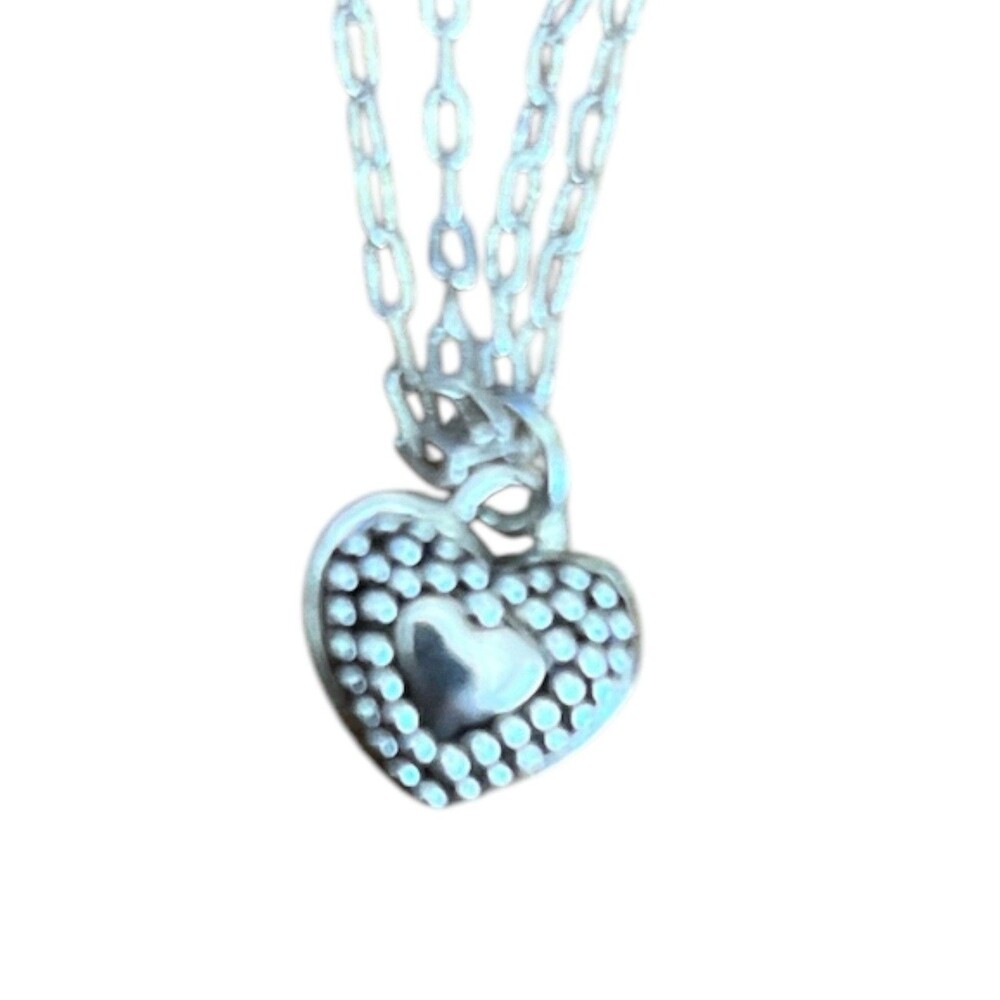 Napier Double Strand Silvertone Heart Pendant Delicate 16" Necklace